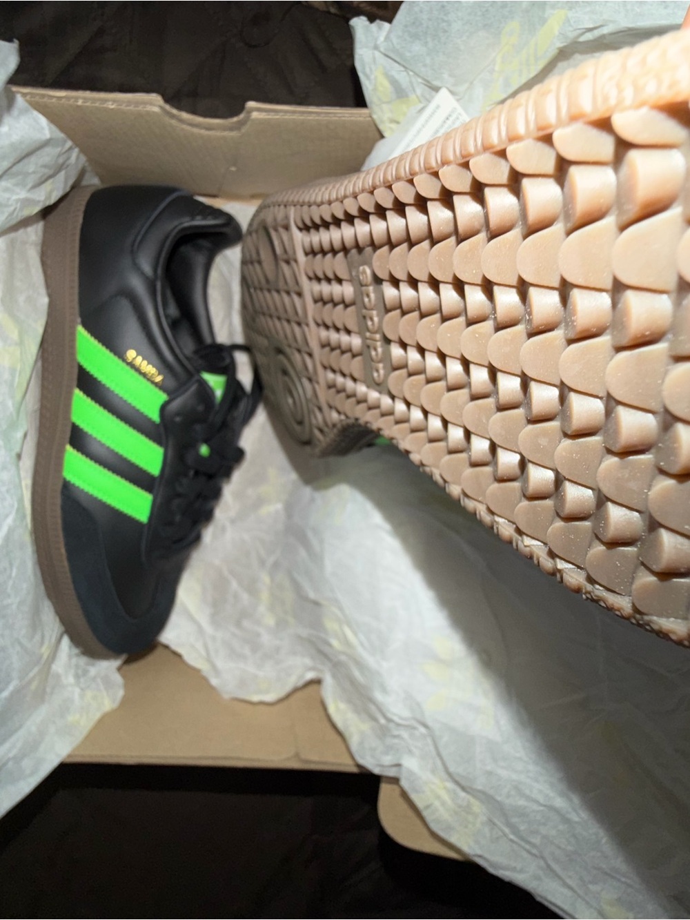 adidas Samba Black with Neon Green Stripes - Picture 6 of 6